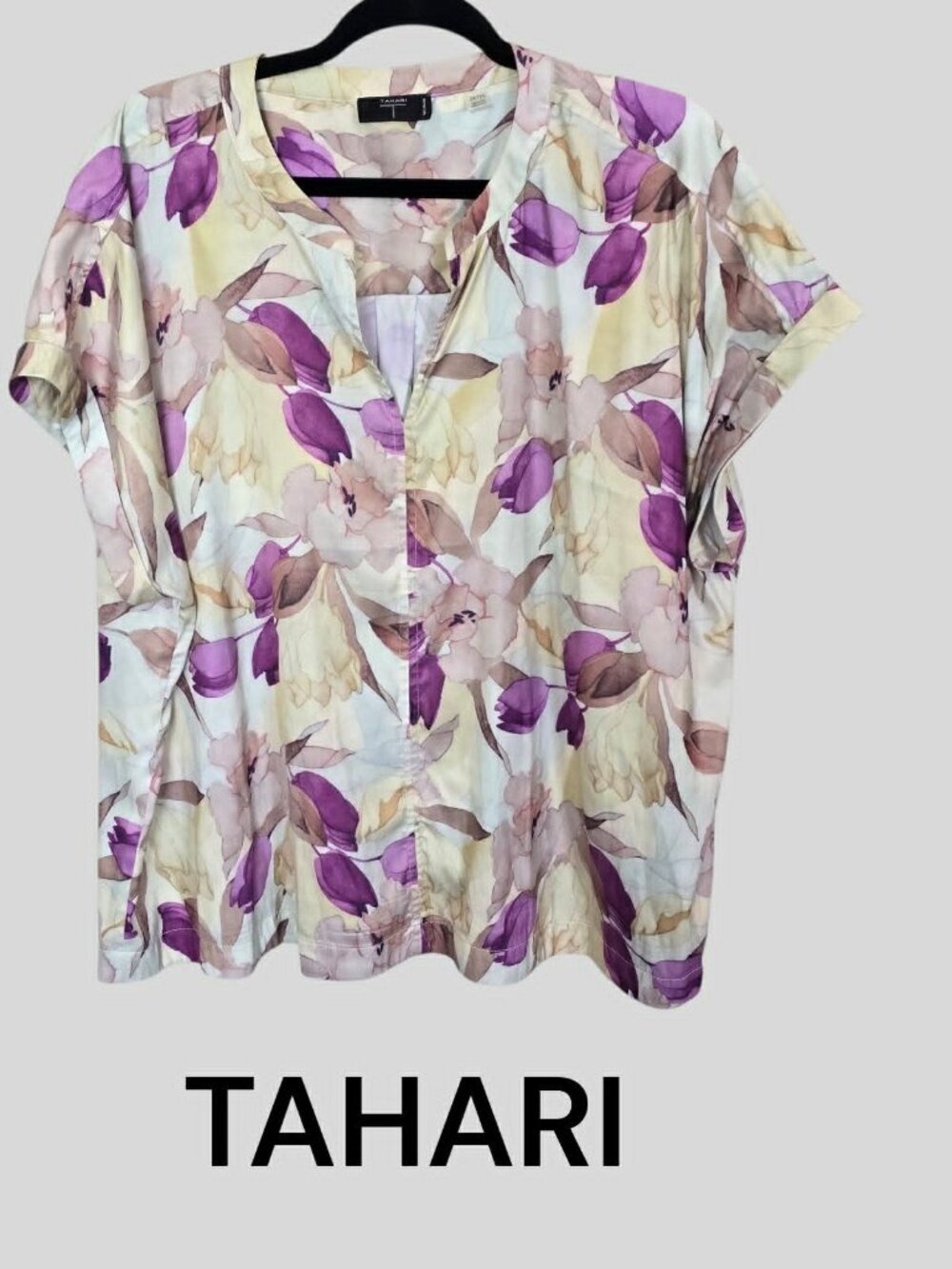 Tahari  Watercolor Floral  Print  Button Down Blouse Top Casual Womens Plus 2X